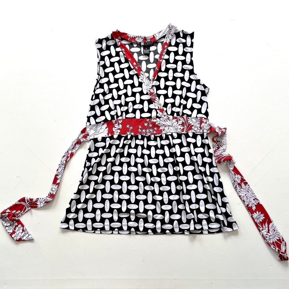 Carole Little Women's Medium Black White Floral Geometric Sleeveless Mini Dress